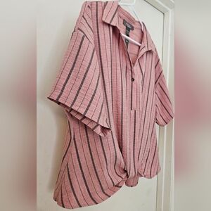 Short sleeve faux wrap striped